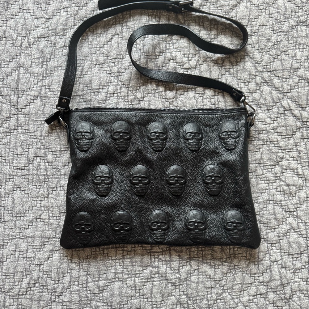 Skull Embossed Leather Shoulder Bag